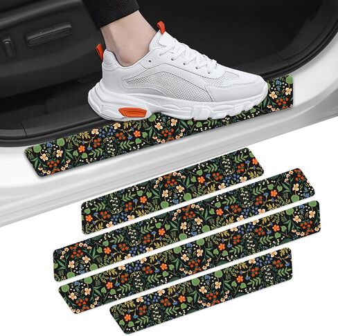Painting Roses Door Sill Protectors, Front/Rear Absorbent Rubber Car Door Sill Protector Door Entry Guard Door Sill Protector 23.6 X 2.76 in Fit for Car SUV Truck Universal - 4Pcs in Saudi Arabia