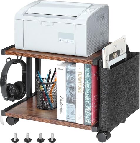 Printer Cart, Printer Stand Rack with Wheels, Under Desk Printer Table with Storage Bag, 2 Tier Printer Holder Organizer Shelf for for Scanner Fax Machine in Kuwait