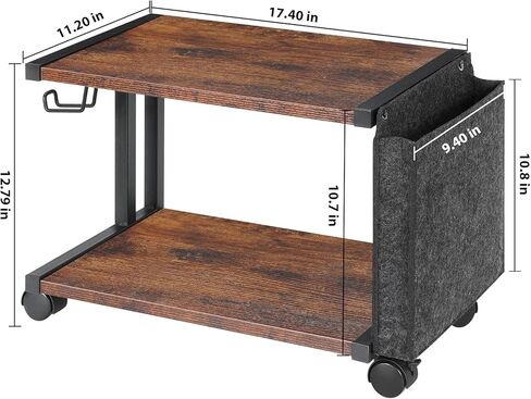Printer Cart, Printer Stand Rack with Wheels, Under Desk Printer Table with Storage Bag, 2 Tier Printer Holder Organizer Shelf for for Scanner Fax Machine in Kuwait