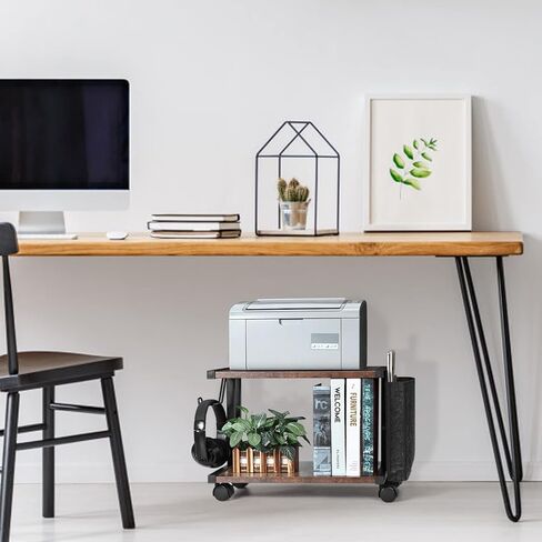 Printer Cart, Printer Stand Rack with Wheels, Under Desk Printer Table with Storage Bag, 2 Tier Printer Holder Organizer Shelf for for Scanner Fax Machine in Kuwait