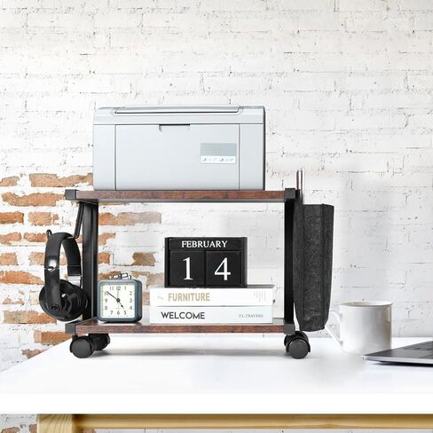 Printer Cart, Printer Stand Rack with Wheels, Under Desk Printer Table with Storage Bag, 2 Tier Printer Holder Organizer Shelf for for Scanner Fax Machine in Kuwait