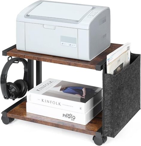 Printer Cart, Printer Stand Rack with Wheels, Under Desk Printer Table with Storage Bag, 2 Tier Printer Holder Organizer Shelf for for Scanner Fax Machine in Kuwait
