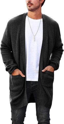 Runcati Mens Cardigan Sweater Casual Cable Knit V Neck Open Front Ribbed Long Winter Sweaters in Saudi Arabia