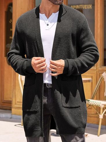 Runcati Mens Cardigan Sweater Casual Cable Knit V Neck Open Front Ribbed Long Winter Sweaters in Saudi Arabia