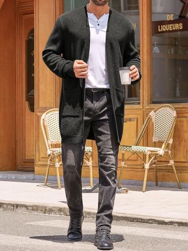 Runcati Mens Cardigan Sweater Casual Cable Knit V Neck Open Front Ribbed Long Winter Sweaters in Saudi Arabia