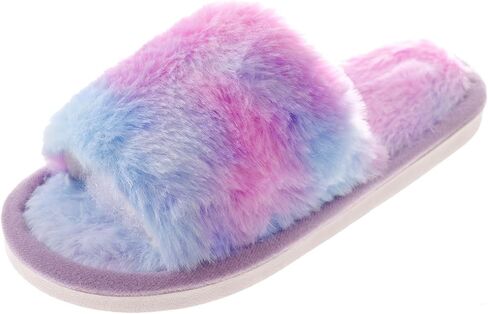 Fluffy Slippers for Kids Girls Furry Slides Open Toe Home Indoor Shoes in Saudi Arabia