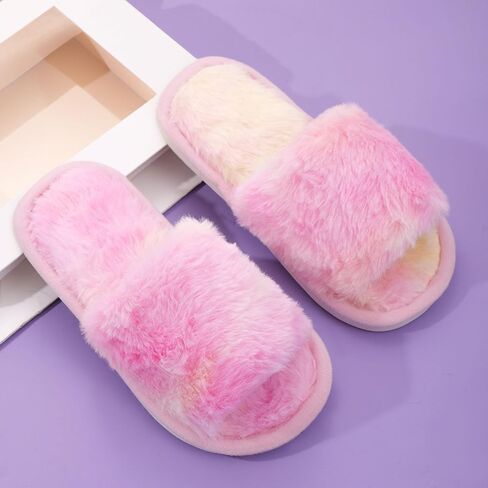 شباشب منفوشة للأطفال والبنات من الفراء، أحذية مفتوحة عند الأصابع للمنزل والأماكن المغلقة in Kuwait