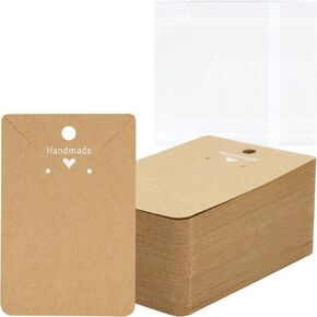 joycraft 100Pcs Earring Display Cards with Bags, Brown Necklace Display Cards, 3.5x2.4 inch Paper Jewelry Display Cards for Selling, Hanging Earring and Necklace, DIY Crafts, and Retail
