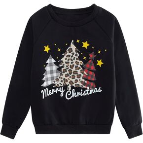 Girls Boys Christmas Sweatshirts Unisex Funny Xmas Print Pullover Inner Fleece Long Sleeve Top Shirt for 5-12 Years