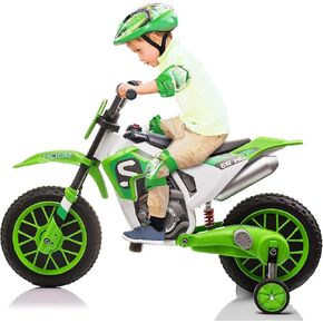 TOBBI 12V Electric Motorcycle for Kids Dirt Bike Ride on Toy Battery Powered Motorbike Off-Road Motocross w/ 2 Speeds, 35W Dual Motors, Training Wheels, Red