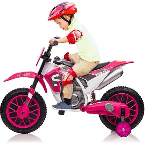 TOBBI 12V Electric Motorcycle for Kids Dirt Bike Ride on Toy Battery Powered Motorbike Off-Road Motocross w/ 2 Speeds, 35W Dual Motors, Training Wheels, Red