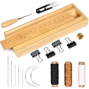 Bamboo Book Binding kit with an Awl, Signature Punching Tools for Bookbinding Kit, Wood Bookbinding Punch Guide Supplies Set with Piercing Guid Awl and Cradle, Waxed Thread, Needle Binder Paper Clips