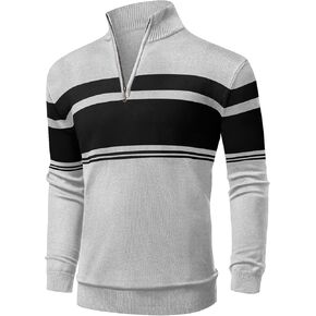 NITAGUT Mens Sweaters 1/4 Zip Up Striped Pullover Slim Fit Fall Winter Spring Long Sleeve Polo Sweaters
