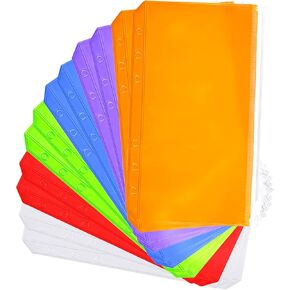 Zonon 12 Pcs A6 Binder Zipper Folders Pockets 6 Holes Budget Binder with Cash Envelopes PVC Loose Leaf Bag Waterproof Pouch Document Filing Bags(A6,Pink, Blue, Orange, Green, Yellow, Purple)