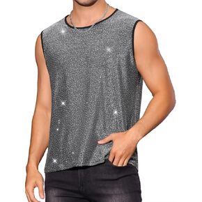 Lars Amadeus Glitter Tank Tops for Men's Metallic Clubwear Sleeveless T-Shirt Party Sparkly Vest