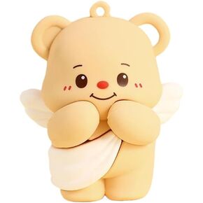 Graceful cream bear key pendant, little angel bear car key pendant, cute bear keychain,Angel,Handbag