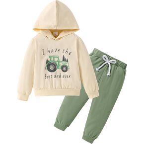 DISAUR Toddler Boy Clothes Baby Boy Outfits, Toddler Fall Winter Letter Printed Hoodie Sweatshirt Tops+Long Pants (Yellow,1-2T)