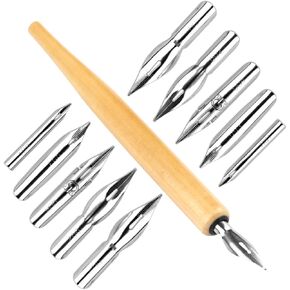 G-Pen Ink Nib Stainless Steel Drawing Comic Pen Nib, 11 Pcs Comic Pen Nib Set, Dip Pen Nibs Holders with Comic Pen Nib, Calligraphy Wooden Drawing Pen Holder with Stainless Steel Pen Nib for Writing