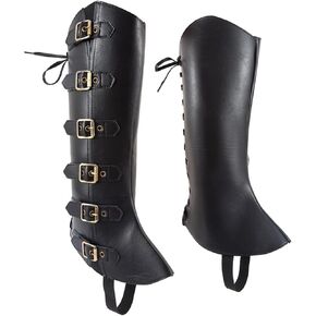 Pirate Boot Covers Pirate Costume Boot Covers Viking Jedi Medieval Boot Covers, Boot Covers Costume Steampunk Renaissance Boot Covers Men Medieval Leg Covers PU Leather Leg Guards Shoe Covers (Black, Adult, Men, 21, Numeric Range, US Footwear Size System,