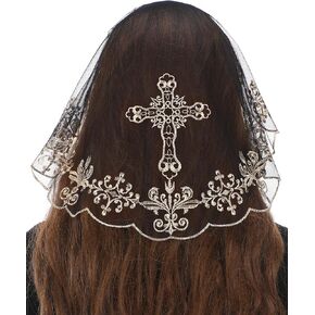 Bozidol Church Mantilla Catholic Veil: Small D Shaped Embroidered Lace Chapel Veils for Women Girls Latin Mass Head Coverings