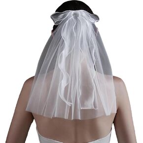 Small Lace Veil Bride, White Bridal Bow Short Wedding Veil, Hair comb fixed