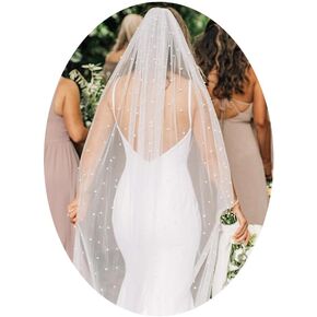 Foyte Pearl Bride Wedding Veil Cathedral Length Veil 1 Tier Bridal Long Tulle Chapel Veils for Women and Brides