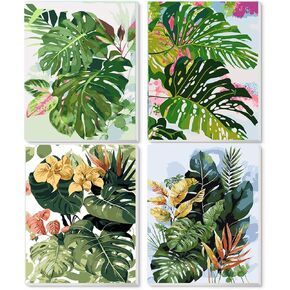 ajepon Framed Paint by Numbers Kit for Adults 4 Pack-Plants Easy Paint by Numbers Kit for Adults Beginner,DIY Simple Paint by Number with Framed Canvas(8x12inch)