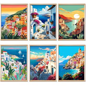 6 Pack Paint by Numbers Kit for Adults,Adult Paint by Number Kits on Canvas Landscape,Scenery Paint by Number Kit Drawing Colorful Paintworks Artwork Perfect for Gift Home Wall Decor(12x16inch)