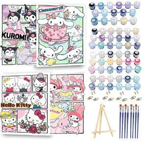 WUDWL Paint by Numbers Kit for Adults Framed Canvas, 4 Pack with Wooden Easel,Paint by Numbers for Kids Ages 8-12, Halloween DIY Acrylic Landscape Oil Painting Arts Crafts, 9.45x11.8inch
