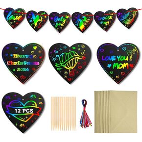 Cute Valentines Day Cards Kids Gifts - Birthday Party Favor Scratch Doodle Heart Paper Gift Idea for Child, Arts Crafts for Christmas Stocking Stuffers DIY Present for Boys Girls, Easter Gifts for Kid