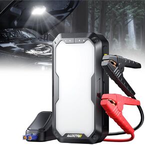 AUXITO Portable Jump Starter 4000A Car Battery Jump Starter(8L Gas/7L Diesel) 2000LM Camping Light, 12V Jump Box with 4 Modes Working Light and 2 Hook, Portable Charger and Jump Cables