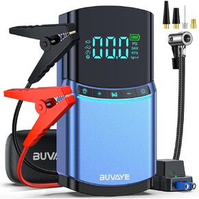 Portable Car Jump Starter with Air Compressor, 4000A Jump Box for Car Battery Charger (All Gas/5L Diesel), 12V Auto Battery Booster Pack w EVA Bag, Jumper Cable, LCD Display, Light, Power Bank (Black)