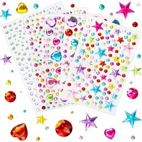 971 pcs Gem Stickers, Star Heart Round Small Stickers for Kids Adults, Glitter Cute Stickers for Crafts, Face Eye Body Makeup, DIY Decoration, Kids Reward, Sparkling Acrylic Rhinestones Jewel Stickers