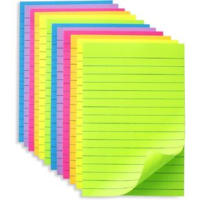 (12 Pack) Lined Sticky Notes 4x6 in Post Ruled Stickies Super Sticking Power Memo Pads Bright Colors