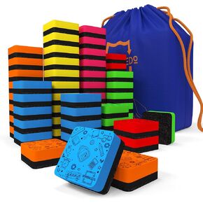 Scribbledo 60 Pack Dry Erase Erasers Assorted Colors Magnetic Whiteboard Erasers for Kids and Students - Smudge Free Small Dry Erase Board Erasers for Classroom Home, School and Office