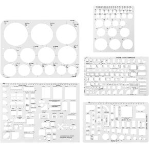 5pcs Circle Templates, Various Geometric Shapes Drafting Tools Clear Circle Stencils for Drawing Flexible Plastic Geometric Stencils Drafting Measuring Tools for Office School Building Drawing
