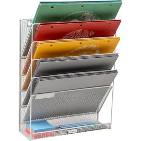 Mind Reader 5-Tier Vertical File Storage, Desktop Organizer, Wall Mount, Office, Plastic, 13" L x 4.25" W x 16" H, Black