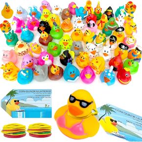 110 Pcs Cruise Ducks with 30 Style Cruise Ducks 30 Pcs Cruising Duck Tags and 50 Pcs Rubber Bands Mini Rubber Duck for Cruise Ship Hiding Party Favor