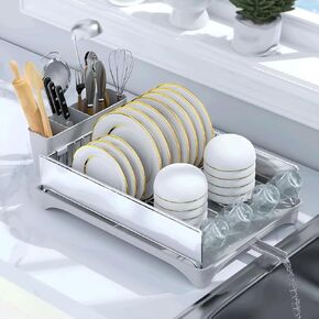 Dish Drying Rack,Compact Dish Rack with a Cutlery Holder,Dish Drainers for Kitchen Counter,12" W x 16.5" D,(Matte Black)