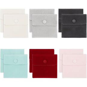 NBEADS 12 Pcs 6 Colors Velvet Jewelry Pouches with Snap Button, 3.94x3.94 Inch Square Velvet Jewelry Storage Bags Luxury Gift Bag for Mother's Day Gift and Jewelry Necklace Bracelet Packing