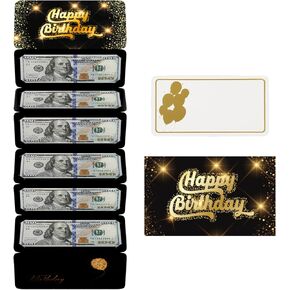 Money Holder for Cash Gift Birthday, Surprise Money Envelopes for Cash Gifts, Happy Birthday Money Gift Card for Men Women Girls Boys(Black & Gold)