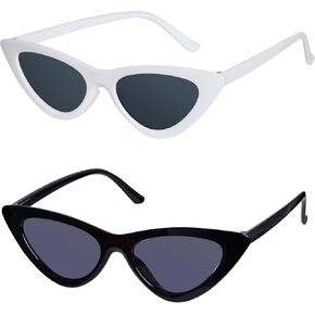 2pcs Retro Vintage Narrow Cat Eye Sunglasses Women Men Clout Goggles Plastic Frame Halloween Cosplay Accessories