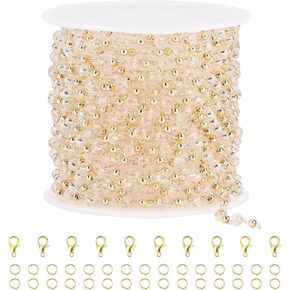 SMYHTGLIF 16.4 Feet Black White Mixed Color Crystal Jewelry Making Chains Gold Plated Brass Bead Chain for Jewelry Making Jewelry Findings