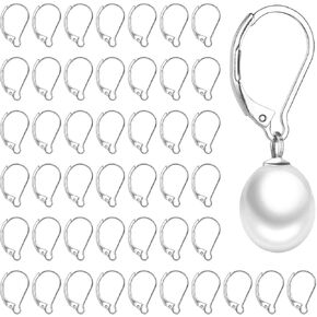 50pcs Stainless Steel Lever Back Earring Clasps, leverback French Earring Hooks, Hypoallergenic Ear Wire findings for Making dangles Earrings, Smooth to Open & Close, 10x16mm for Jewelry Making