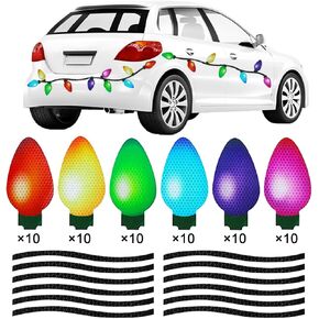 100Pcs Christmas Reflective Car Refrigerator Magnets Decorations Set, 60Pcs Reflective Bulb Light Magnets with 40Pcs Lines Magnetic Car Stickers for Garage Xmas Holiday Birthday Mailbox Decor