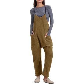Gacaky Womens Fleece Overalls Loose Fit Adjustable Strap Fleece Jumpsuits Rompers Fall Winter Warm Fashion Work Outfits