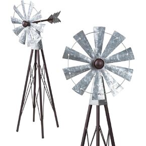 Alpine Corporation JUM368 24" Tall Outdoor Metal Windmill Spinner Garden Yard Decoration, Each, Bronze and Silver