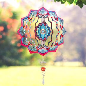Butterfly Wind Spinner with Tail Spinner- 3D Gradient Color Garden Spinner with Ball Spiral Tail, Kinetic Hanging Wind Catcher Sculptures for Women Gift Indoor Outdoor Window Decor