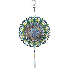 Mandala Wind Spinners Outdoor with Gazing Ball Spiral Tail, Artoroma Stainless Steel 3D Kinetic 10 Inch Garden Decor for Patio, Home or Yard Decorations Outdoor Hanging Yard Art, Metal Wind Sculpture