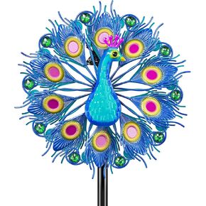 59In Metal Peacock Wind Spinner, Double Wind Sculpture Metal Windmill Outdoor Décor, 360 Degrees Kinetic Wind Catcher Wind Mills for Garden Patio Yard Decor (Peacock A)